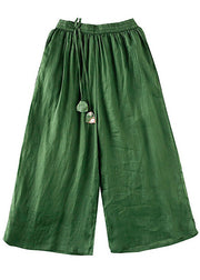 Italian Green Elastic Waist Drawstring Linen Wide Leg Pants Spring