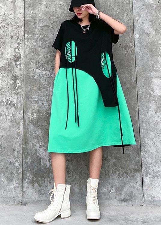 Italian Green Patchwork Hole Maxi Dresses Summer - bagstylebliss