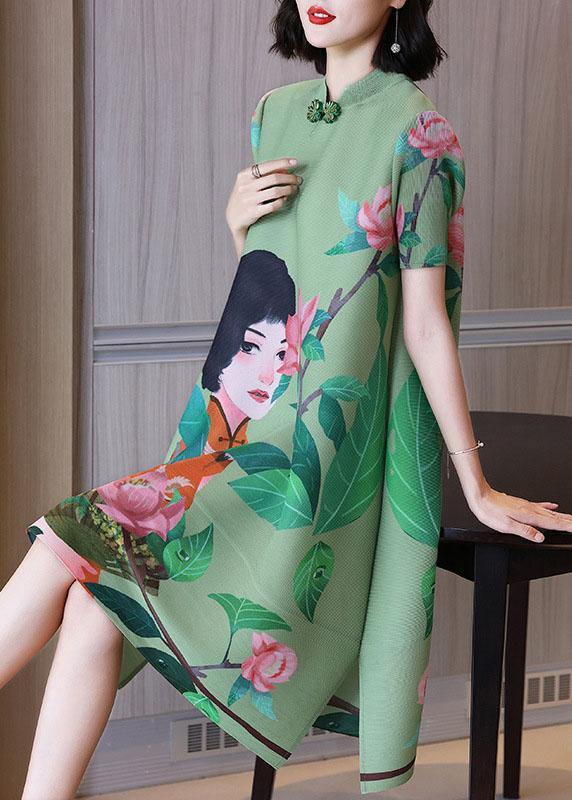 Italian Green Print Oriental Half Sleeve Party Dress Summer - bagstylebliss