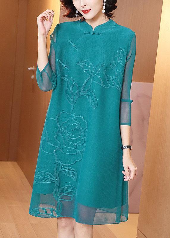 Italian Green Print Oriental Long sleeve Robe Dresses Summer - bagstylebliss