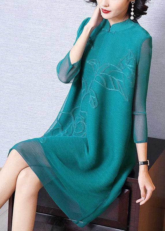 Italian Green Print Oriental Long sleeve Robe Dresses Summer - bagstylebliss
