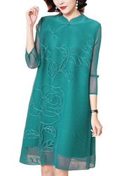 Italian Green Print Oriental Long sleeve Robe Dresses Summer - bagstylebliss