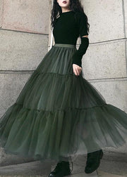 Italian Green asymmetrical design tulle Skirts Summer - bagstylebliss