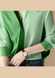 Italian Green button Peter Pan Collar Patchwork Blouse Top Long Sleeve