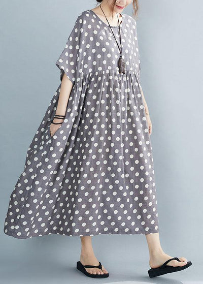 Italian Grey Dot Patchwork Summer Party Dresses - bagstylebliss