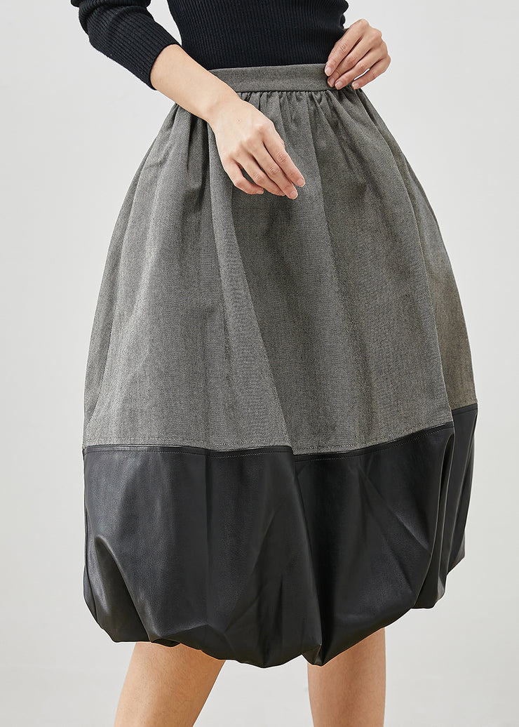 Italian Grey Faux Leather Patchwork Cotton Skirts Spring