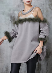 Italian Grey Hollow Out Patchwork Cotton Dress Spring