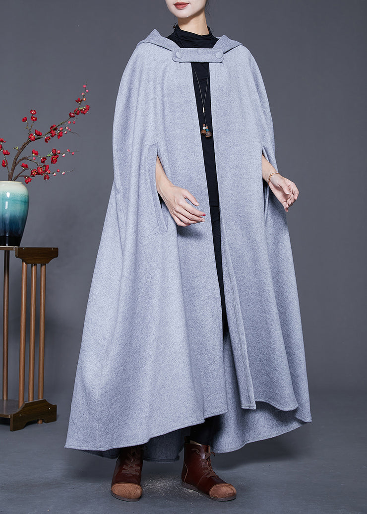 Italian Grey Hooded Oversized Woolen Cardigans Cloak Sleeves