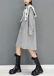 Italian Grey Plaid PeterPan Collar Button Dresses Fall Long Sleeve - bagstylebliss