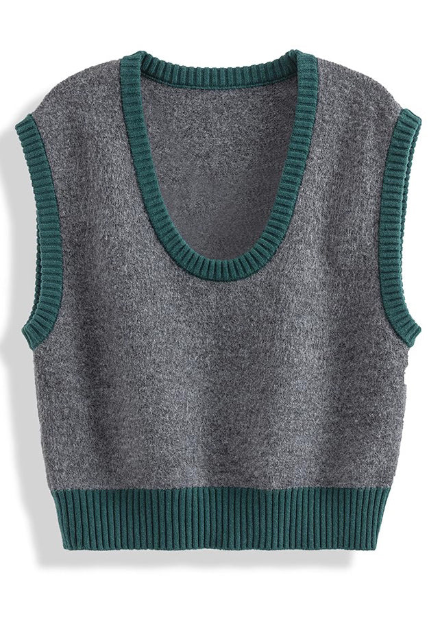 Italian Grey U Neck Versatile Knit Tanks Sleeveless