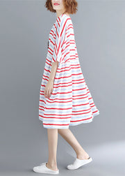 Italian Half sleeve Cotton quilting dresses Outfits red striped Dresses Summer