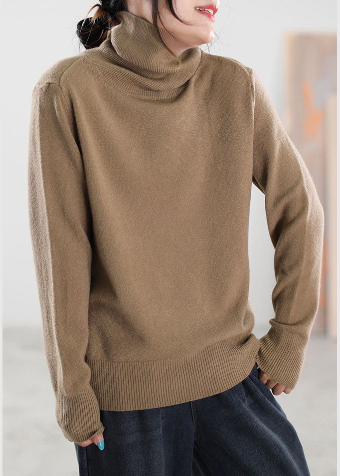 Italian Khaki Turtle Neck  Knit Sweaters Winter