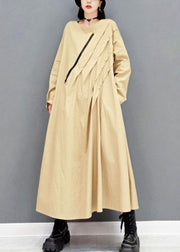 Italian Khaki fashion Casual Fall Long Sleeve Maxi Dresses - bagstylebliss