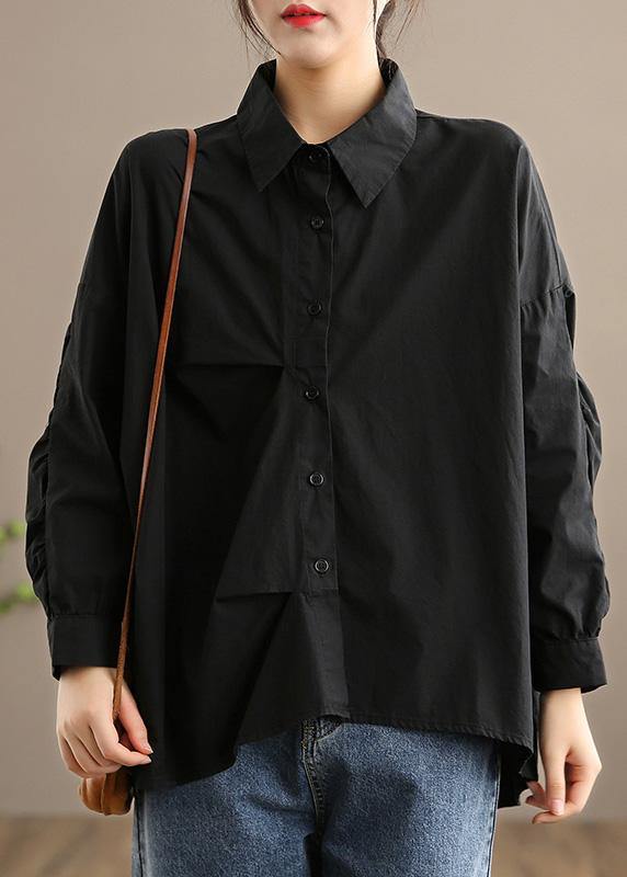 Italian Lapel Button Down Spring Blouse Design Black Shirts - bagstylebliss