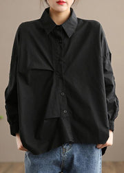 Italian Lapel Button Down Spring Blouse Design Black Shirts - bagstylebliss