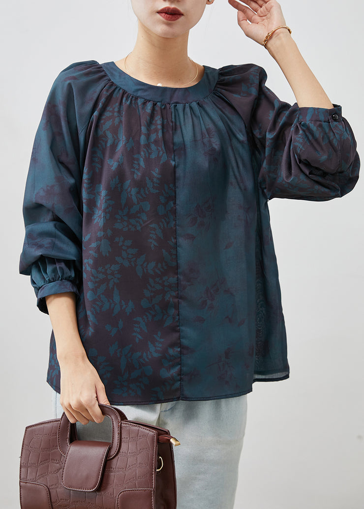 Italian Navy Oversized Print Linen Shirt Spring