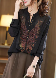 Italian New Black V Neck Zircon Patchwork Chiffon Shirts Fall