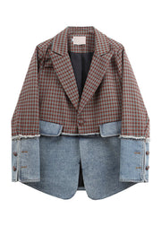 Italian Notched Plaid Patchwork Coat Long Sleeve