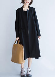 Italian Notched drawstring Fashion fall coats women blouses black baggy outwear - bagstylebliss