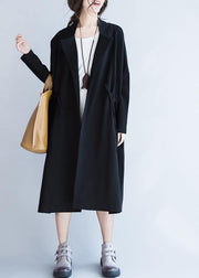 Italian Notched drawstring Fashion fall coats women blouses black baggy outwear - bagstylebliss