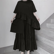 Italian O Neck Ruffles Asymmetric Tunic Top Fashion Ideas Black Blouses - bagstylebliss