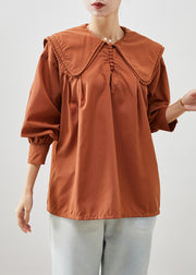 Italian Orange Oversized Cotton Blouse Tops Fall