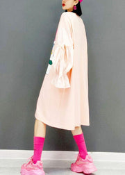 Italian Pink Loose Fashion Fall Long Sleeve Long Dresses - bagstylebliss