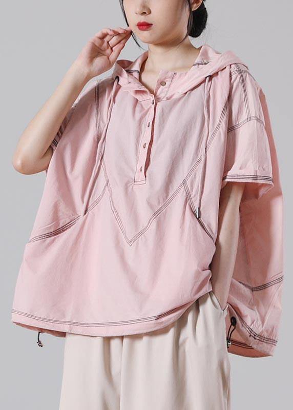 Italian Pink hooded Cotton Shirt Summer - bagstylebliss