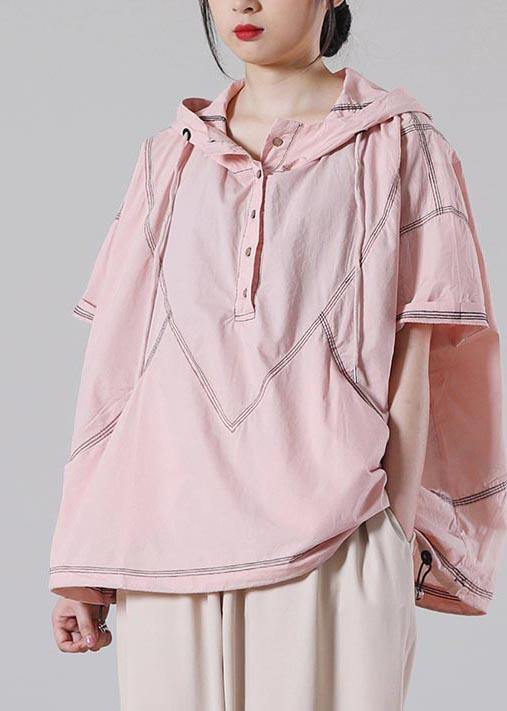 Italian Pink hooded Cotton Shirt Summer - bagstylebliss