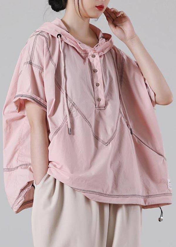 Italian Pink hooded Cotton Shirt Summer - bagstylebliss