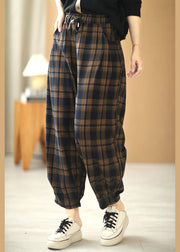 Italian Plaid Tie Waist Pockets Harem Fall Pants Cotton