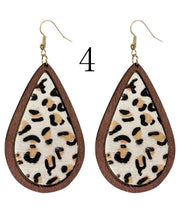 Italian Print Droplet Shape Wooden Material Genuine Cowhide Hair Leather Silver Earrings Ornaments