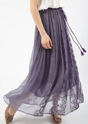 Italian Purple Wrinkled Embroideried Lace Up Silk Skirts Spring