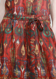 Italian Red Print Linen Sundress Drawstring - bagstylebliss