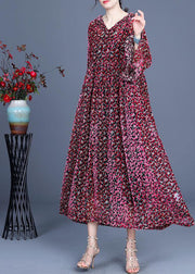 Italian Red Print flare sleeve Summer Silk Maxi Dresses - bagstylebliss