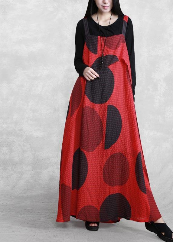 Italian Spaghetti Strap Asymmetric Tunics Red Dotted Loose Dress - bagstylebliss