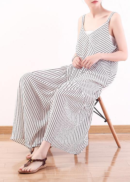 Italian Spaghetti Strap asymmetric chiffon clothes For Women white striped Dress Summer - bagstylebliss
