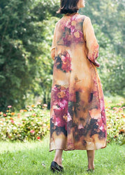 Italian Stand Collar Spring Tunic Dress Neckline Retro Printing Long Dress - bagstylebliss