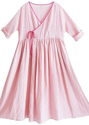 Italian V Neck Half Sleeve Summer Clothes Outfits Pink Vestidos De Lino Dress - bagstylebliss