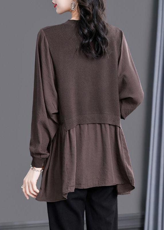 Italian V Neck Patchwork Knit Blouse Winter