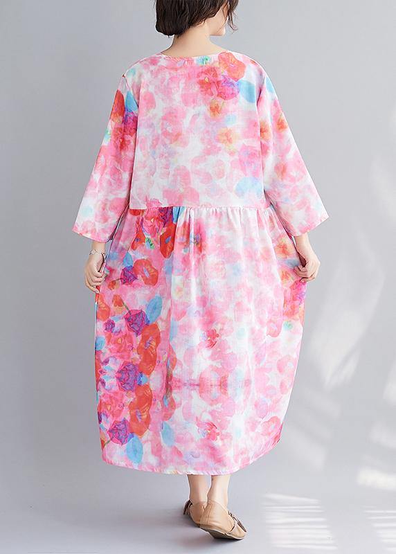 Italian V Neck Patchwork Spring Tunics Tunic Pink Print Maxi Dresses - bagstylebliss