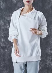 Italian White Asymmetrical Zippered Cotton Streetwear Spring