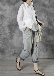 Italian White Loose Pockets Fall Tops Long Sleeve - bagstylebliss