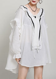 Italian White V Neck Loose Patchwork Fall Long sleeve Dress