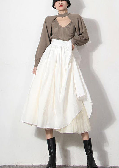 Italian White zippered Patchwork tulle Summer Skirt - bagstylebliss