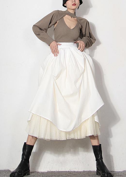 Italian White zippered Patchwork tulle Summer Skirt - bagstylebliss