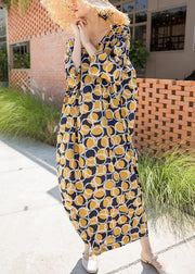 Italian Yellow Dotted Summer Cotton Dress Plus Size Caftans - bagstylebliss