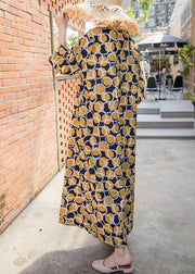 Italian Yellow Dotted Summer Cotton Dress Plus Size Caftans - bagstylebliss