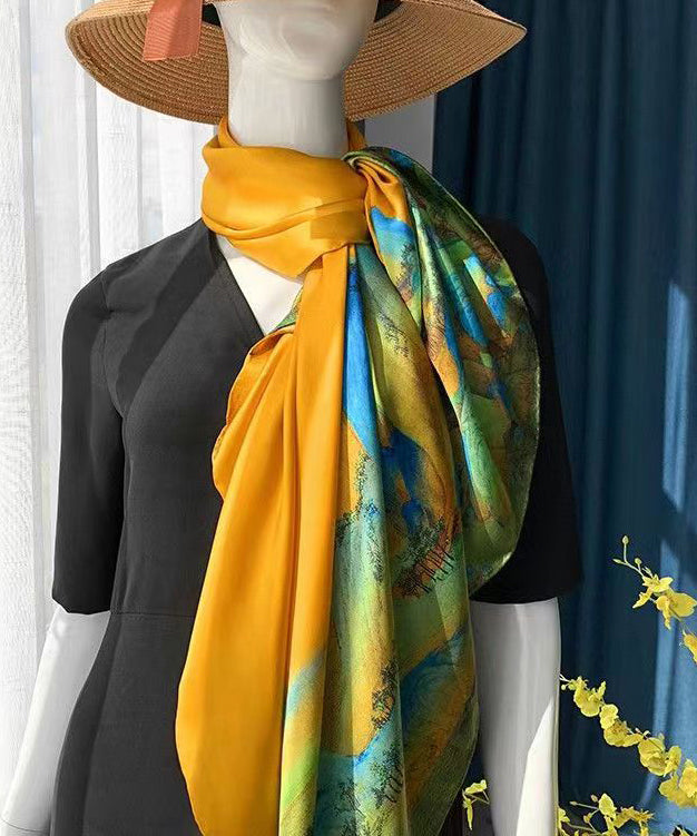 Italian Yellow Print Comfy Versatile Silk Scarf