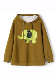 Italian Yellow Print Drawstring Hoodie Sweatshirt Long Sleeve